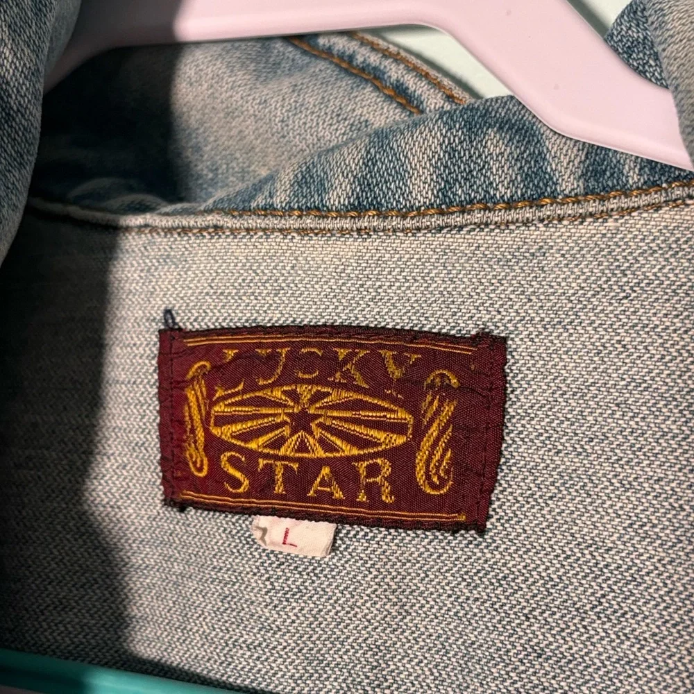 Lucky Star Vintage Denim Jean Vest with Frayed Hems Size L Large - Picture 3 of 14